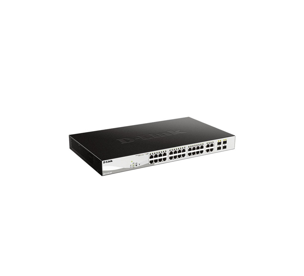 D-Link DGS-F1210-26PS-E - 24 port Managed Gigabit Switch with 24 10/100/1000 Mbps PoE ports, 2 Gigabit SFP uplink ports - DGS-F1210-26PS
