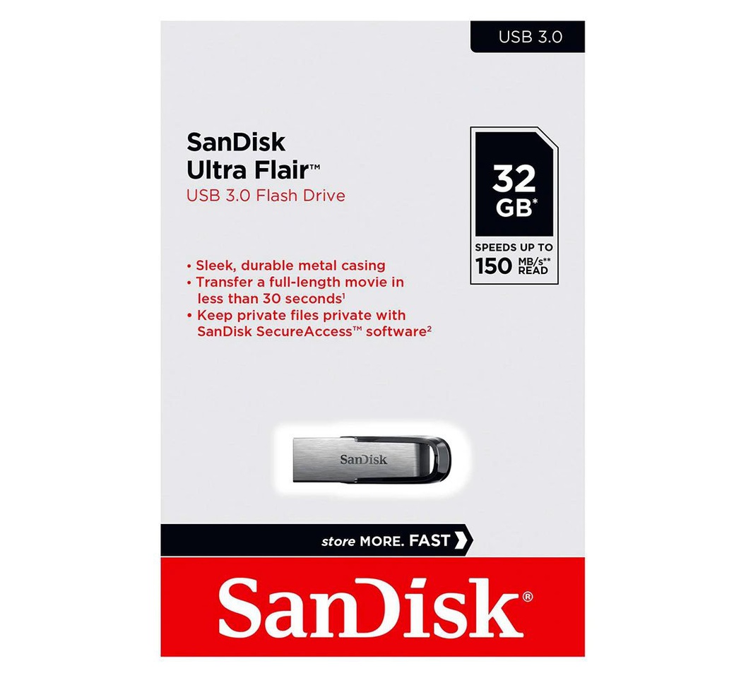 SanDisk Ultra Flair 32GB, USB 3.0 Flash Drive, 150MB/s read
