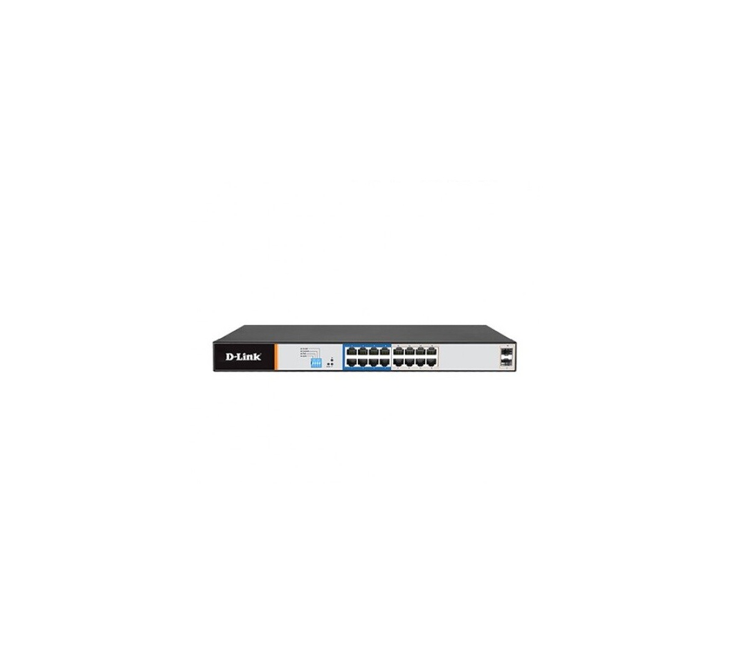 D-Link DGS-F1210-18PS-E 16-port Gigabit Long Range 250m PoE+ Smart Switch with 16 PoE ports, 2 SFP ports