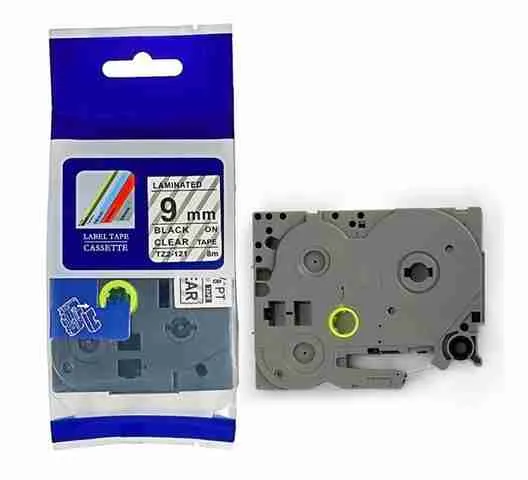9mm x 8m Black on white label tape