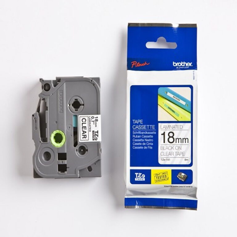 18mm x 8m black on clear label tape