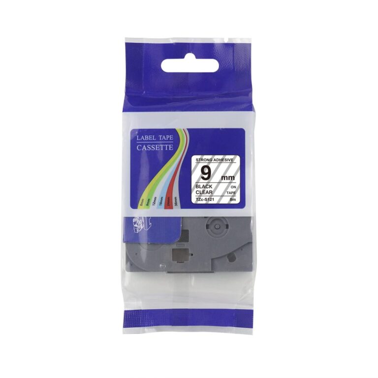 9mm x 8m black on clear label tape