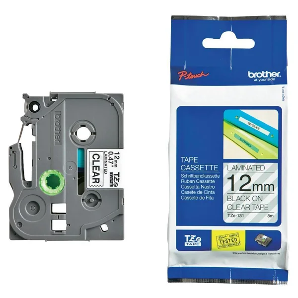 12mm x 8m Black on clear label tape