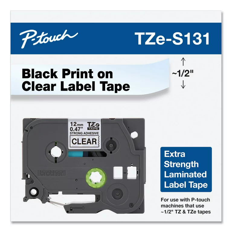 Brotherlaminated 12mm WZC-s131 black on clear Label Catridge Compatible