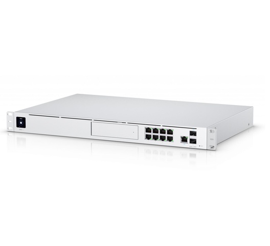 Ubiquiti Dream Machine ProPre-installed UniFi Network application, LAN ports: (8) GbE RJ45, (1) 10G SFP+, WAN ports: (1) GbE RJ45, (1) 10G SFP+, Threat management and traffic/client identification (1) 3.5" HDD bay for storing UniFi Protect recordings