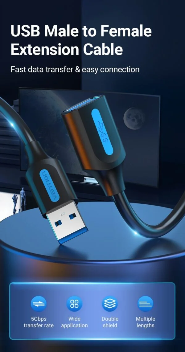 Vention USB 3.0 A Male to A Female Extension Cable 3M Black PVC Type
