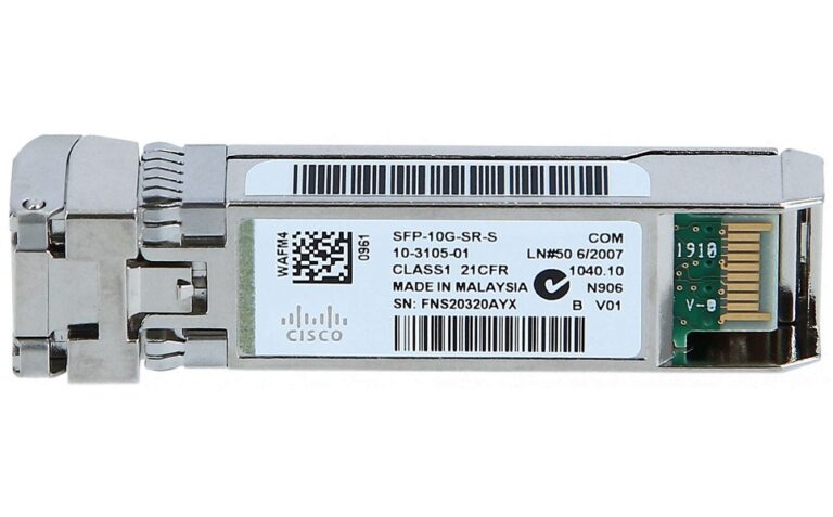 Cisco SFP-10G-SR, 10GBASE-SR SFP Module, up to 400m on OM3 Multimode Fiber